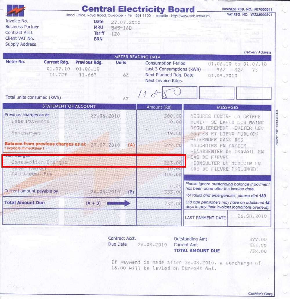 Monthly CEB bill